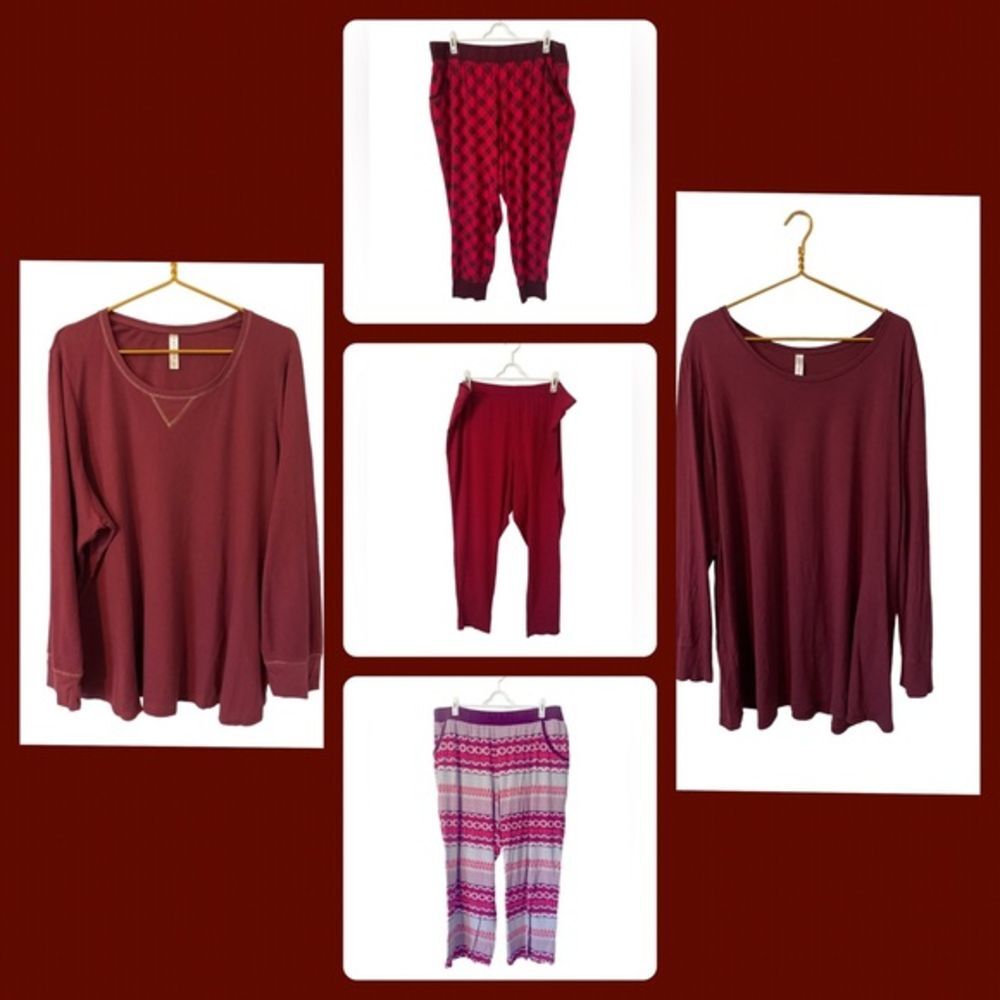 Lane Bryant Cacique Burgundy‎ Pajama 5pc Set, Size 26/28